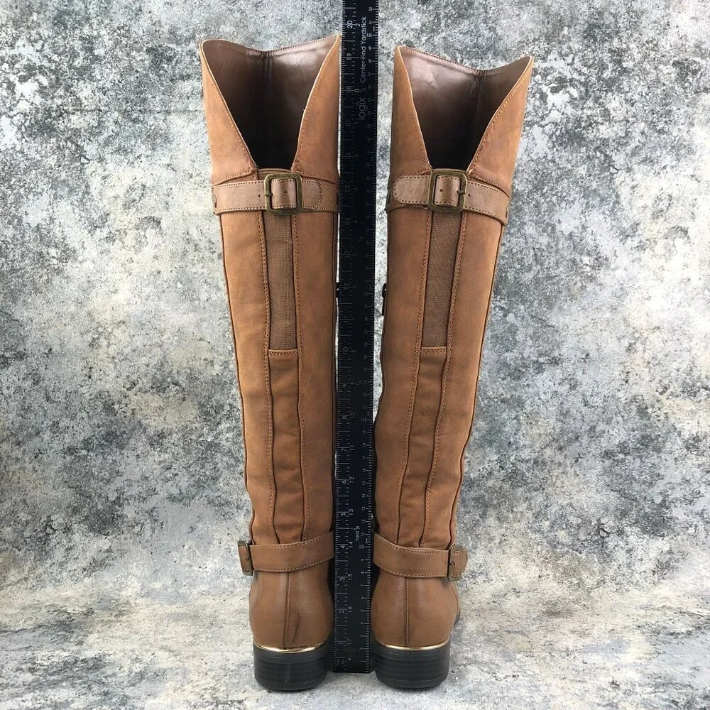 Jasmin Women's Size 6.5M Satisfy Brown Faux Leather Side Zip Over The Knee Boots